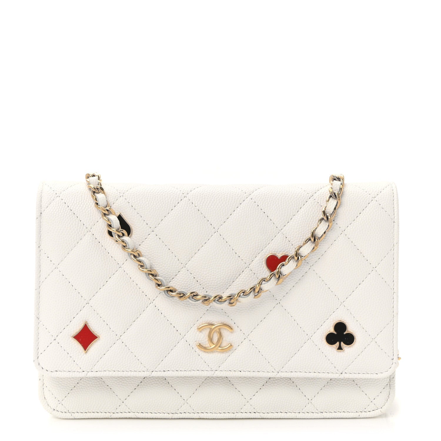 Caviar Quilted Enamel Coco Casino Wallet On Chain WOC White