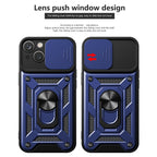 Kickstand Ring Holder With Slide Camera Cover Tpu Magnetic Car Mount For Apple Iphone 14 In Blue