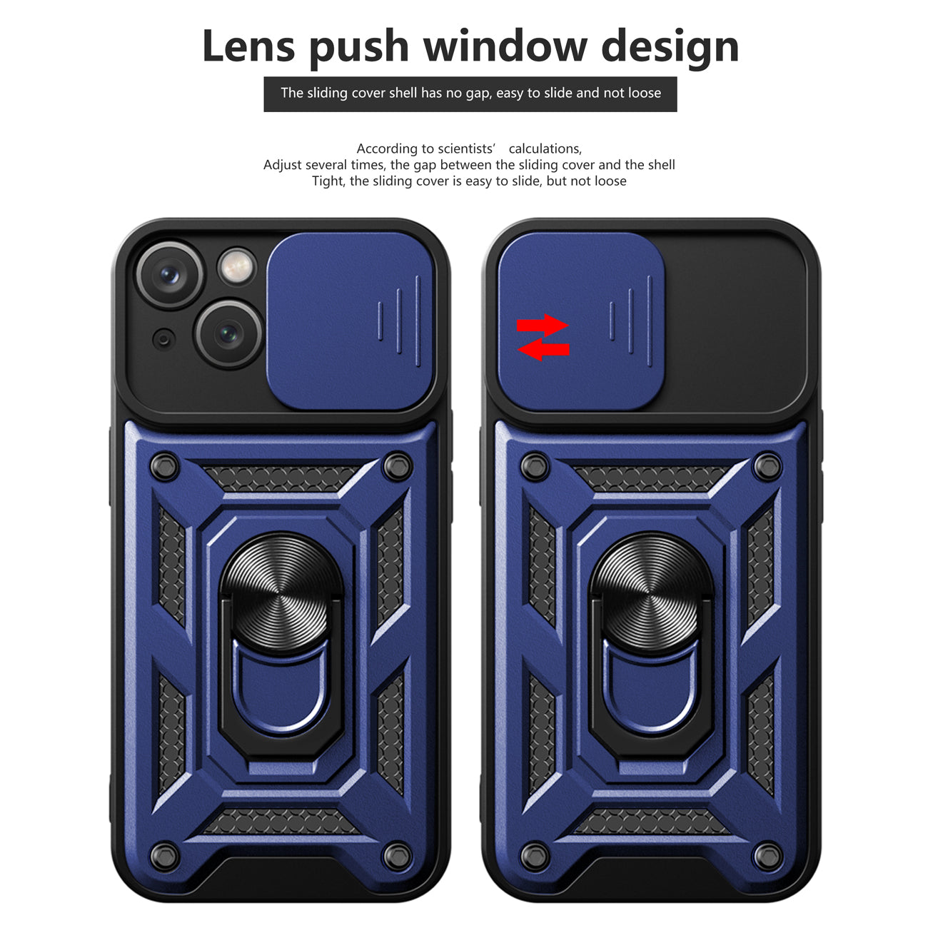 Kickstand Ring Holder With Slide Camera Cover Tpu Magnetic Car Mount For Apple Iphone 14 In Blue