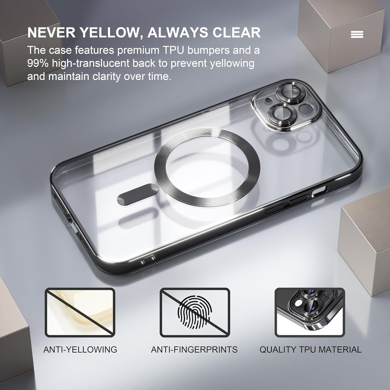 Entronix Bundle Compatible with iPhone 15 - [Magnetic] Luxury Glossy Case & 1 Clear Screen Protector
