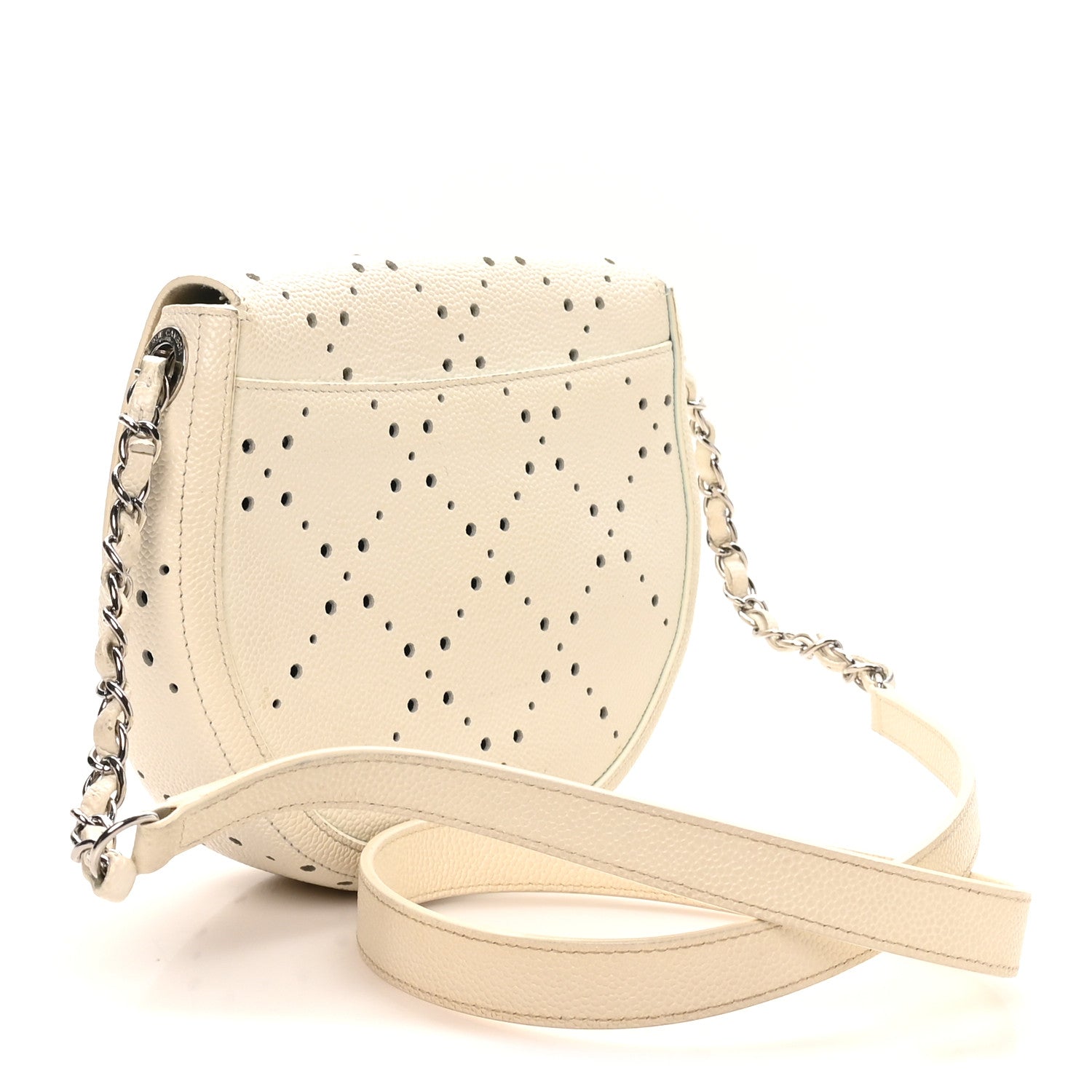 Caviar Perforated Messenger Bag White