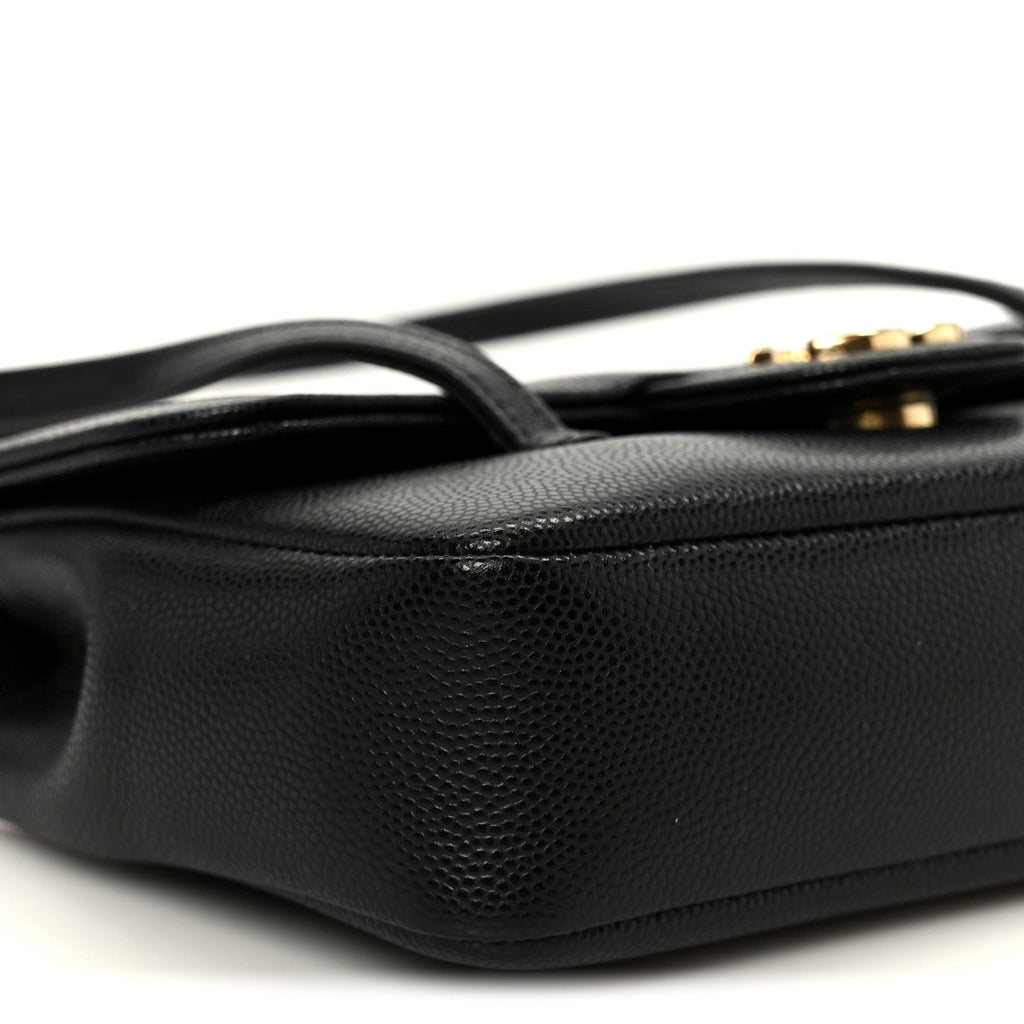 Shiny Caviar Mini Preppy Coco Shoulder Bag Black