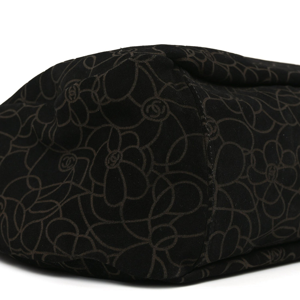 Suede Camellia Hobo Bag Black