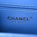 Shiny Aged Calfskin Quilted Nano Kelly Shopper Blue
