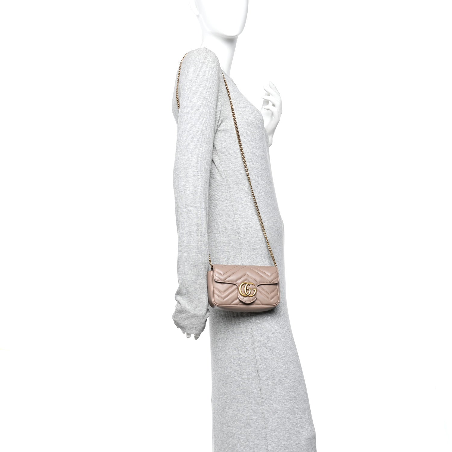 Calfskin Matelasse Super Mini GG Marmont Shoulder Bag Porcelain Rose