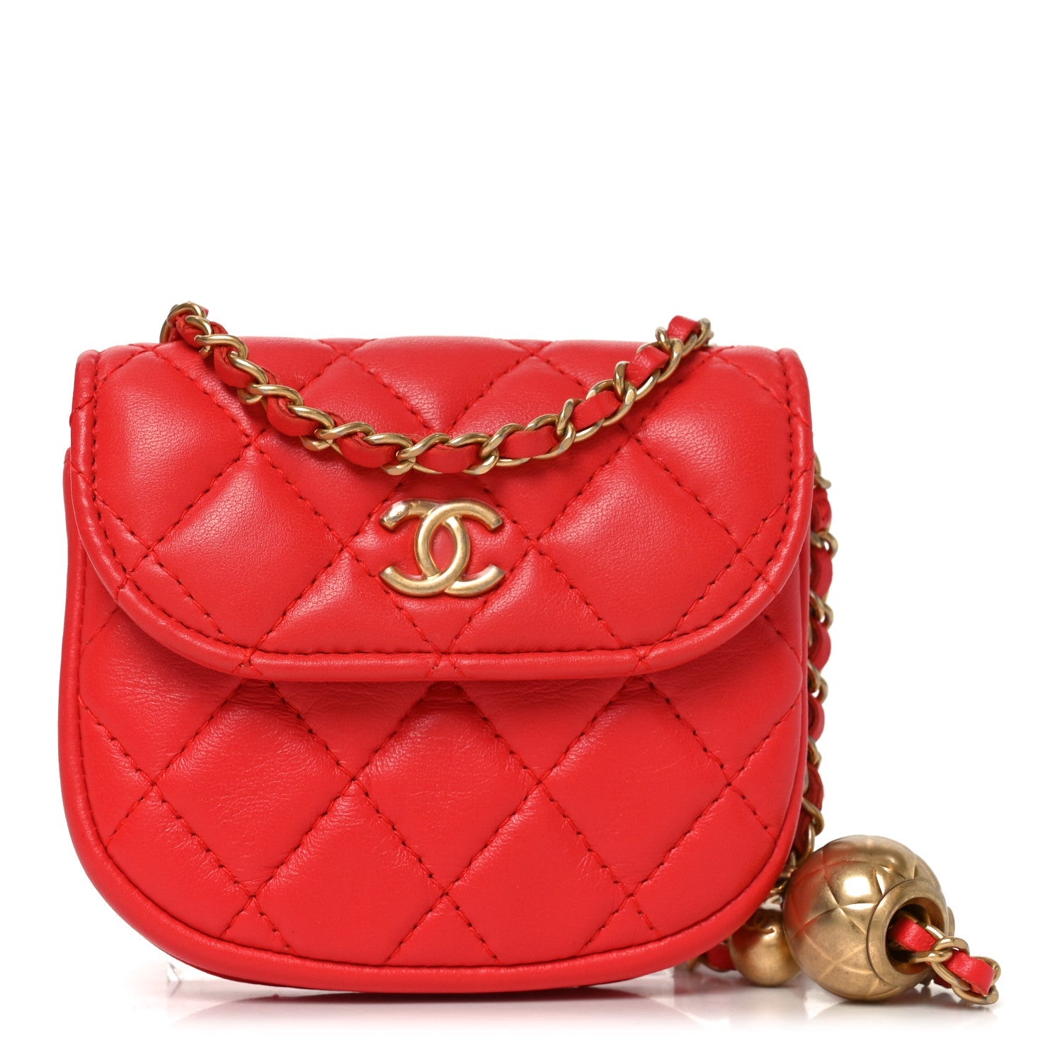 Lambskin Quilted Pearl Crush Waist Bag Red