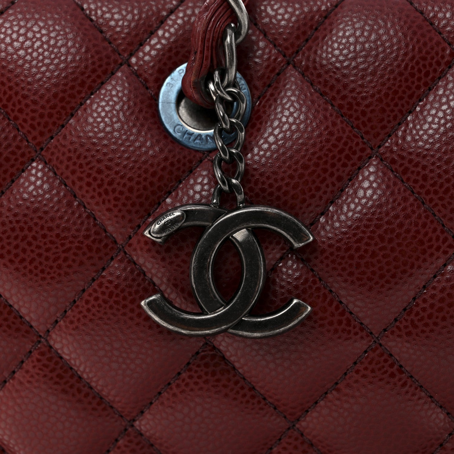 Caviar Quilted City Shopping Tote Dark Red