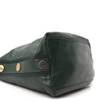 Calfskin Stitched Large Button Up Hobo Dark Green