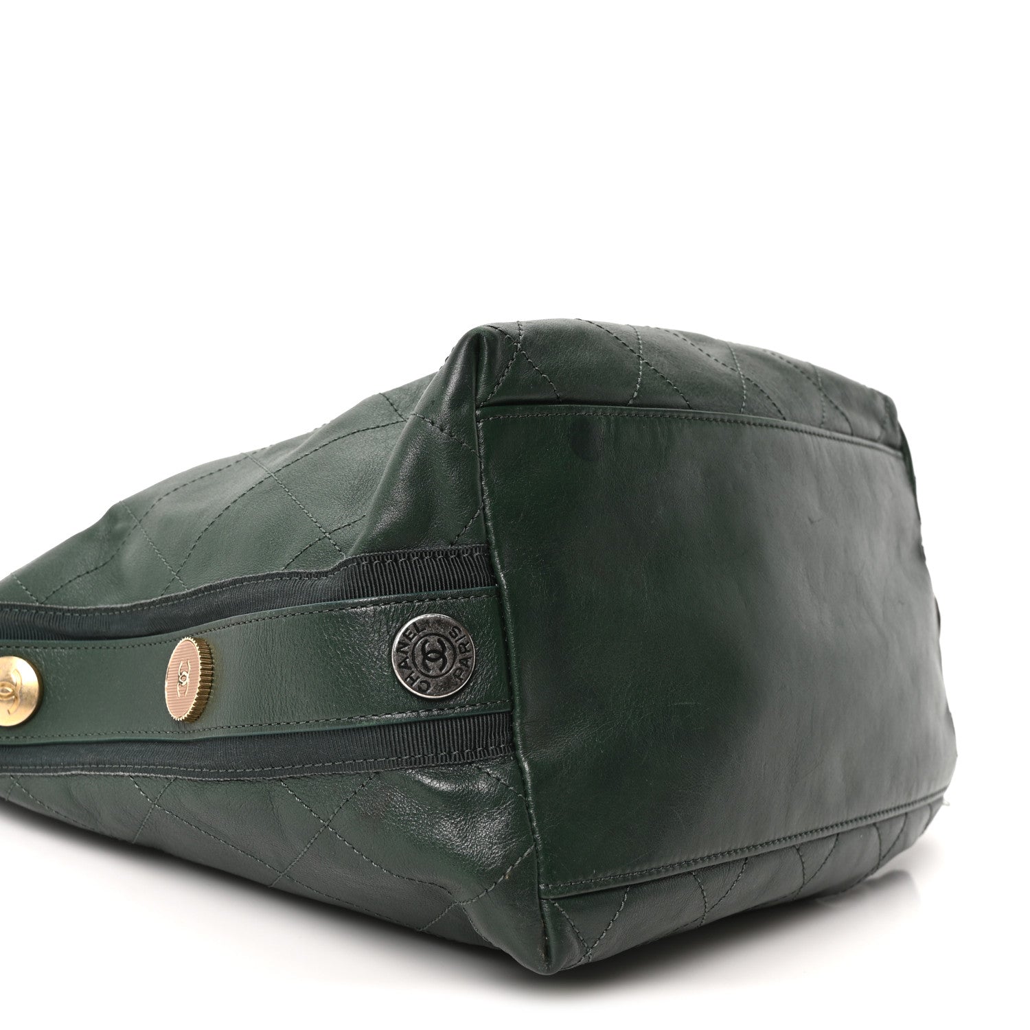 Calfskin Stitched Large Button Up Hobo Dark Green