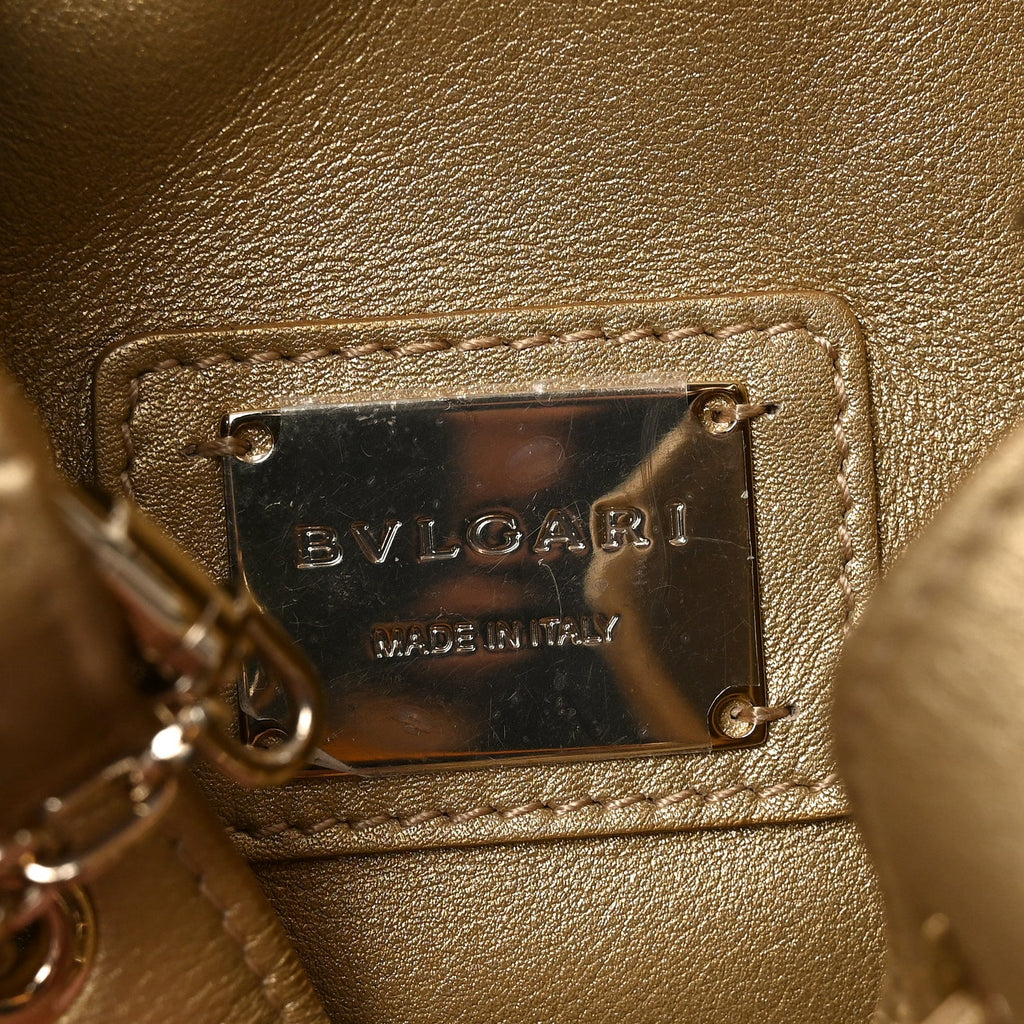 Metallic Calfskin Mesh Long Chain Bucket Bag Gold