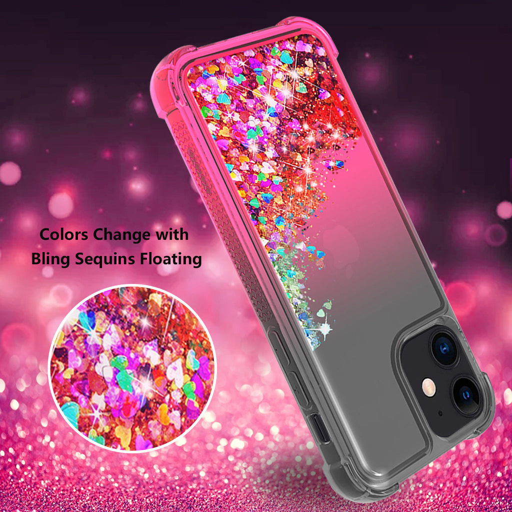 Shiny Flowing Glitter Liquid Bumper Case For Apple Iphone 12 Mini In Black