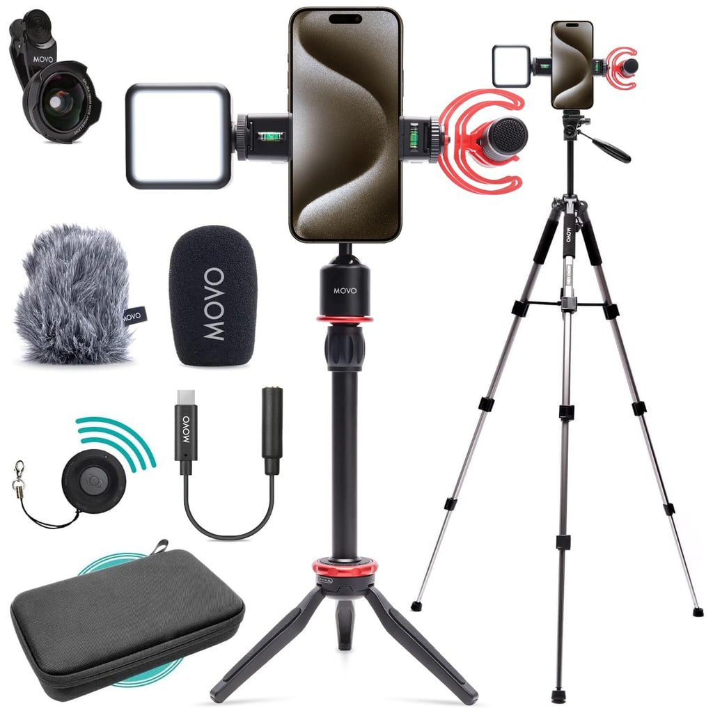 Movo iVlog1-IP Kit for iPhone15 w/ Fullsize Tripod