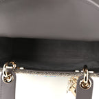 Calfskin Satin Celestial Bead Embroidery Embroidered Small Lady Dior Grey Multicolor