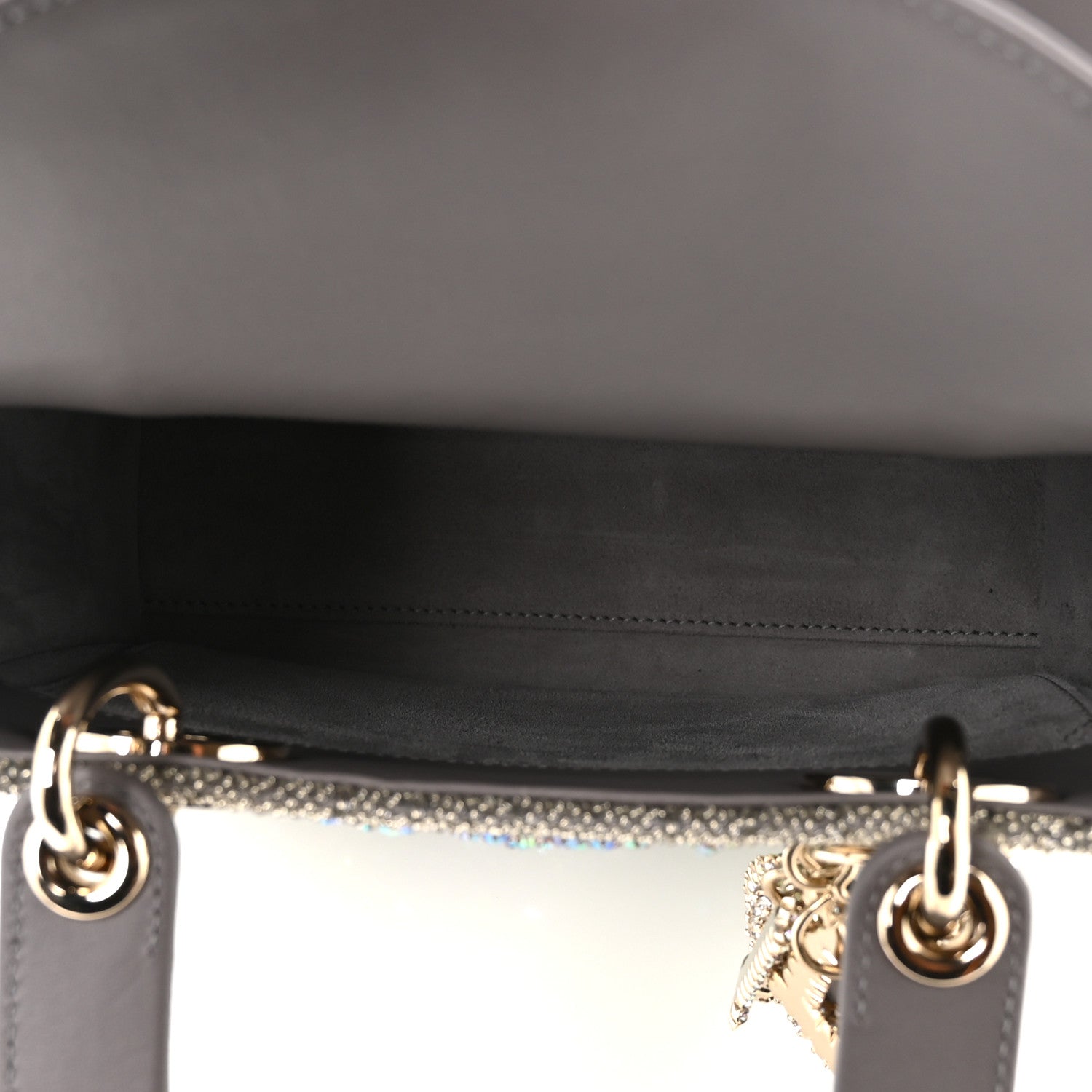 Calfskin Satin Celestial Bead Embroidery Embroidered Small Lady Dior Grey Multicolor