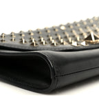 Vitello Rockstud All Over Demilune Shoulder Bag Black