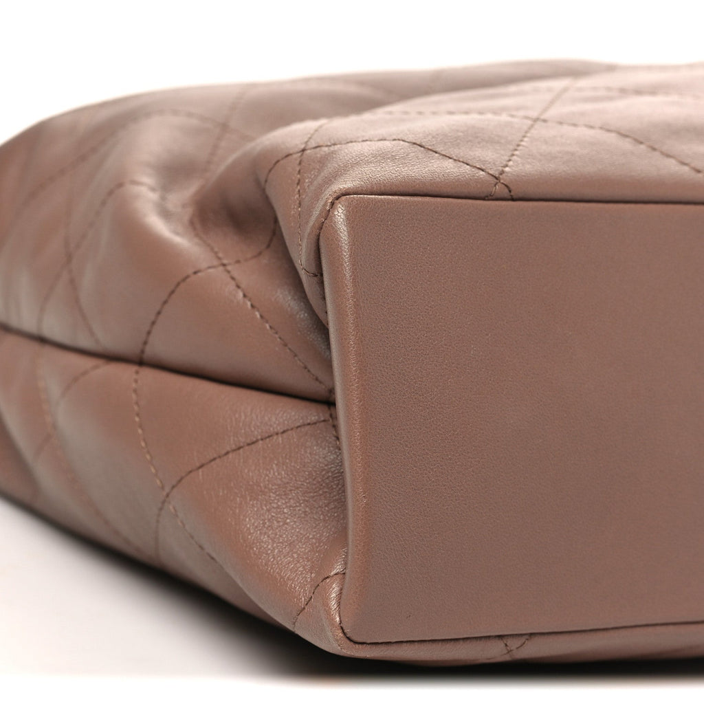 Shiny Lambskin Quilted Maxi Hobo Brown