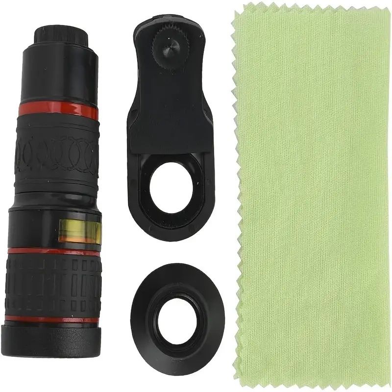 Mobile Phone Attachment Lens, Mobile Zoom Lens, Mobile Camera and Accessories, 8X, Smartphone and Tablet Long Focus Telephoto with Clip, Black