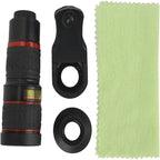 Mobile Phone Attachment Lens, Mobile Zoom Lens, Mobile Camera and Accessories,12X, Smartphone and Tablet Long Focus Telephoto with Clip, Black
