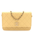 Caviar Quilted Studded CC Wallet on Chain WOC Yellow