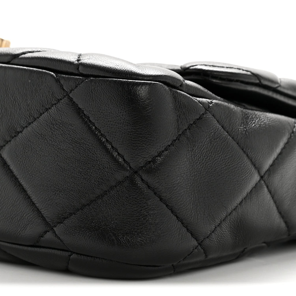 Lambskin Quilted Small Lacquered Chain Flap Black