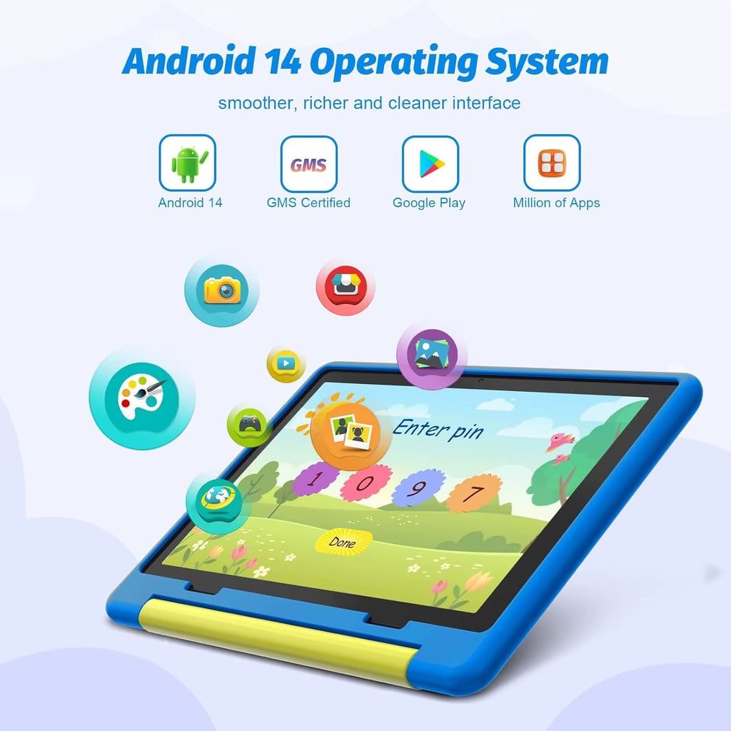 10-Inch Android Kids Tablet - 14 Octa-Core, 8GB RAM, 64GB ROM, Parental Control, Includes Protective Case - Ideal Gift for Toddlers