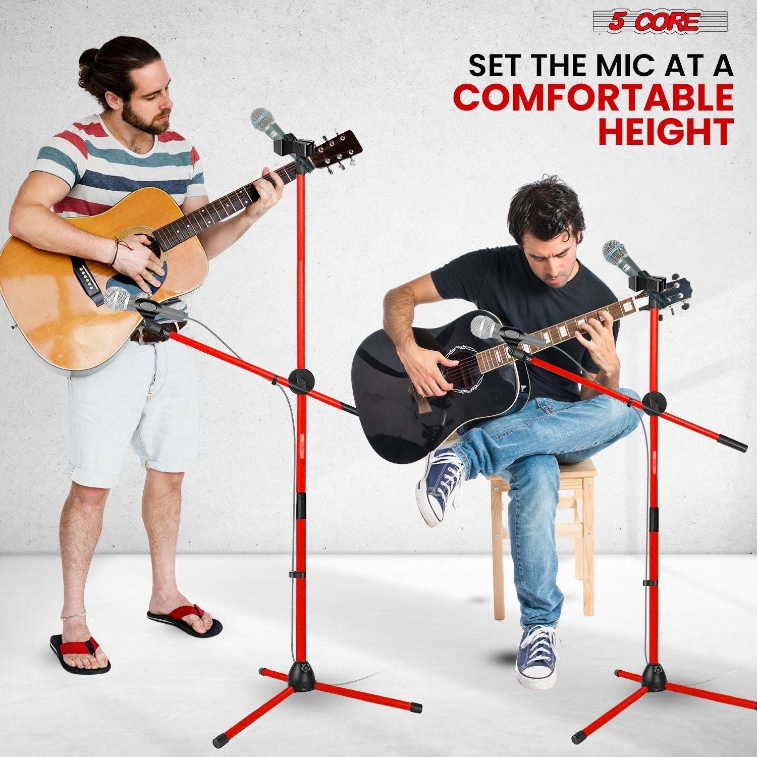 Mic Stand Floor Height Adjustable Tripod Microphone Stands w Extending Telescoping Boom Arm - MS DBL G