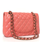Iridescent Lambskin Quilted Medium Double Flap Pink