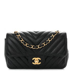 Lambskin Chevron Quilted Mini Rectangular Flap Black