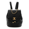 Lambskin Quilted Logo Mini Backpack Black