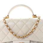 Iridescent Lambskin Quilted Mini Top Handle Rectangular Flap White