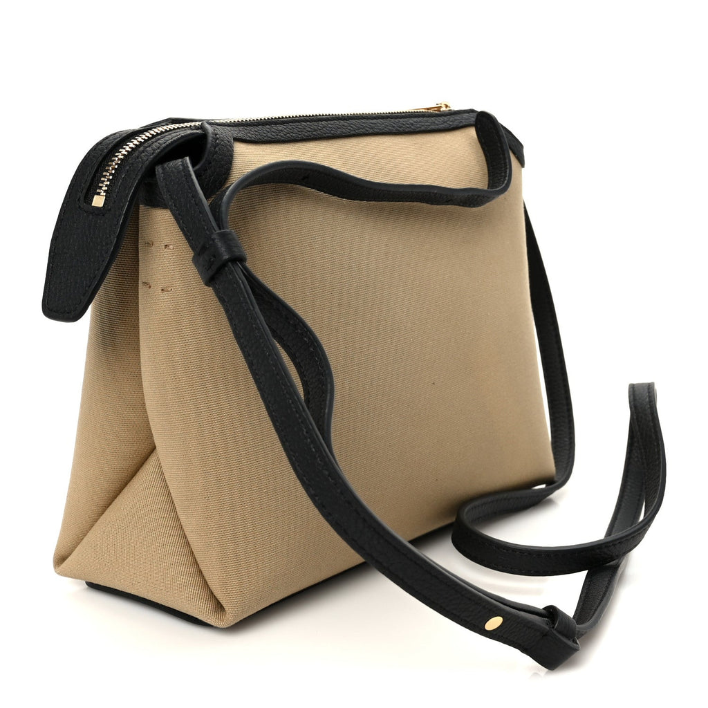Canvas Calfskin Medium Lina Crossbody Bag Black Honey