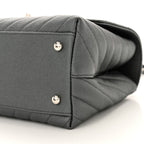 Metallic Caviar Chevron Quilted Small Coco Handle Flap Dark Silver