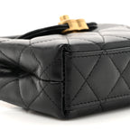Shiny Aged Calfskin Quilted Mini Nano Kelly Shopper Black