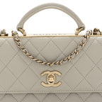 Lambskin Quilted Trendy CC Dual Handle Clutch With Chain Grey