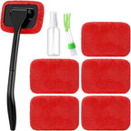 8 Pcs Car Windshield Cleaner Tool Kit with Extendable Handle, Microfiber Towel Pads, Brush, Empty Spray Bottle for Auto Glass Wiper Suvs Rvs & Home Windows(Red)
