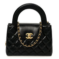 Shiny Aged Calfskin Quilted Nano Kelly Shopper Black