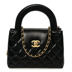 Shiny Aged Calfskin Quilted Nano Kelly Shopper Black