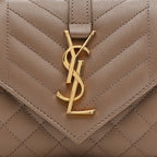 Grain De Poudre Textured Mixed Matelasse Triquilt Small Monogram Satchel Dark Beige