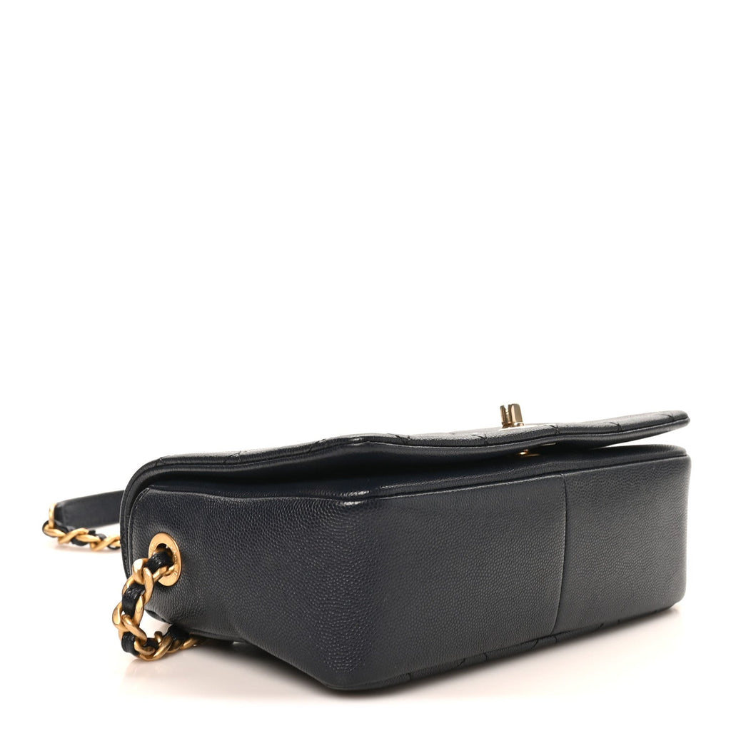 Caviar Quilted Small Fashion Therapy Flap Bag Navy Blue