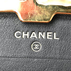 Glazed Goatskin Quilted Small Box With Chain Black