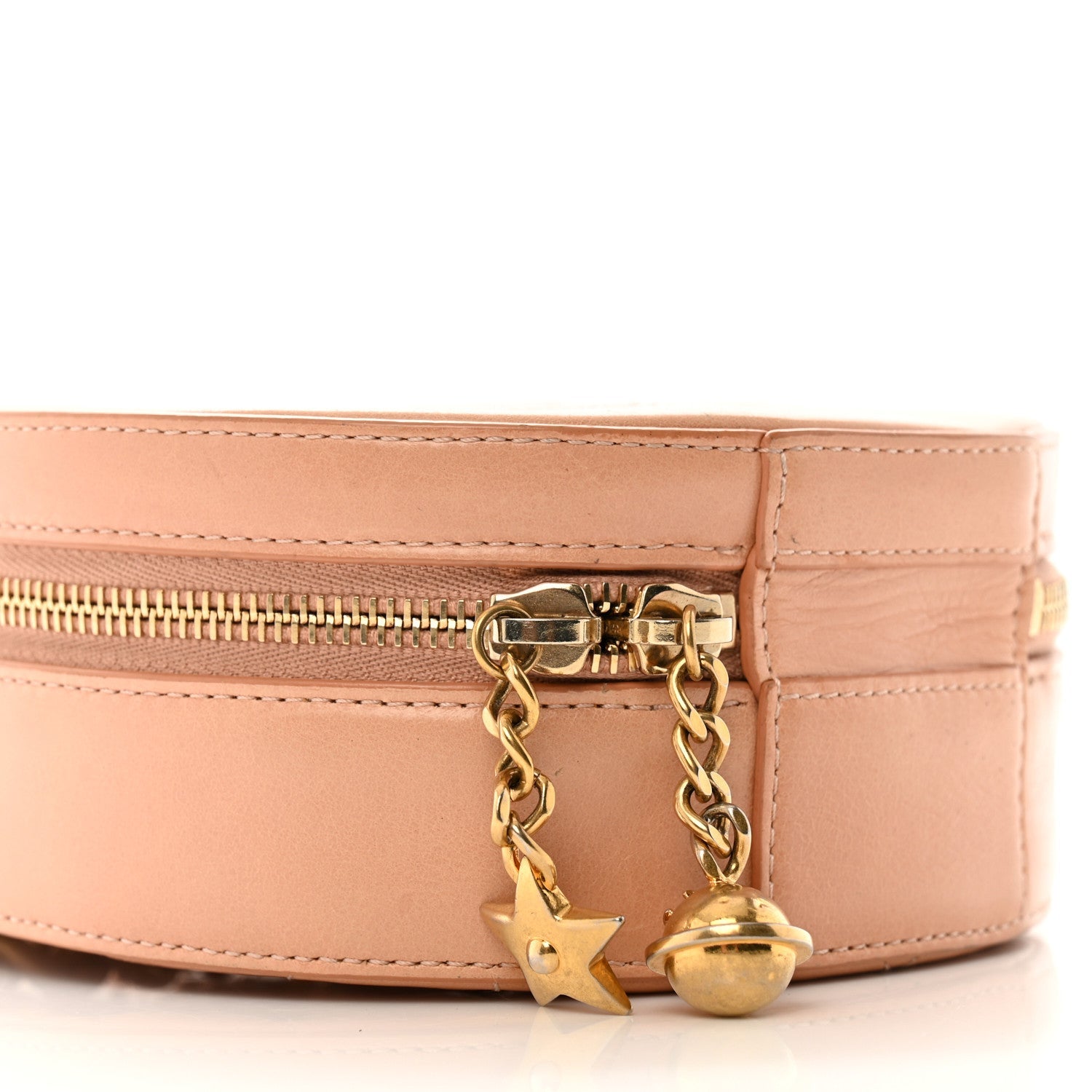 Glazed Calfskin Round As Earth Evening Bag Beige