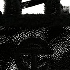 X UGG Crinkle Patent Shearling Small Shopping Bag Black