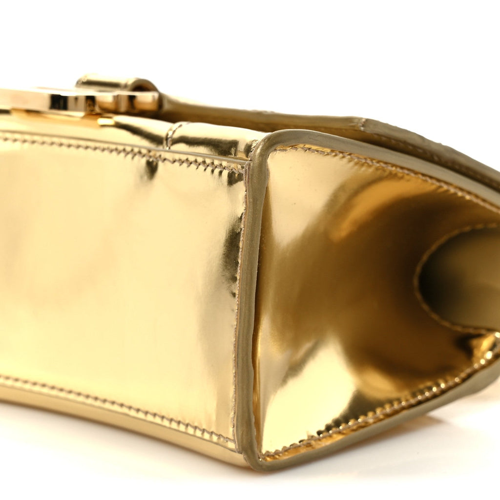 Mirror Calfskin Hourglass Top Handle Bag XS Gold
