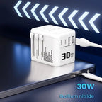 30W GaN Universal Travel Adapter - 2 USB-A + 2 USB-C | Supports Laptops/Hair Dryers | European & Worldwide Plug Adapter | UK/US/AU Compatible