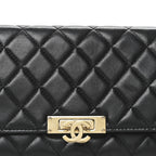 Lambskin Quilted Golden Class Wallet on Chain WOC Black