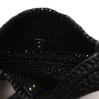 Raffia Calfskin Le 5 A 7 Mini Hobo Black