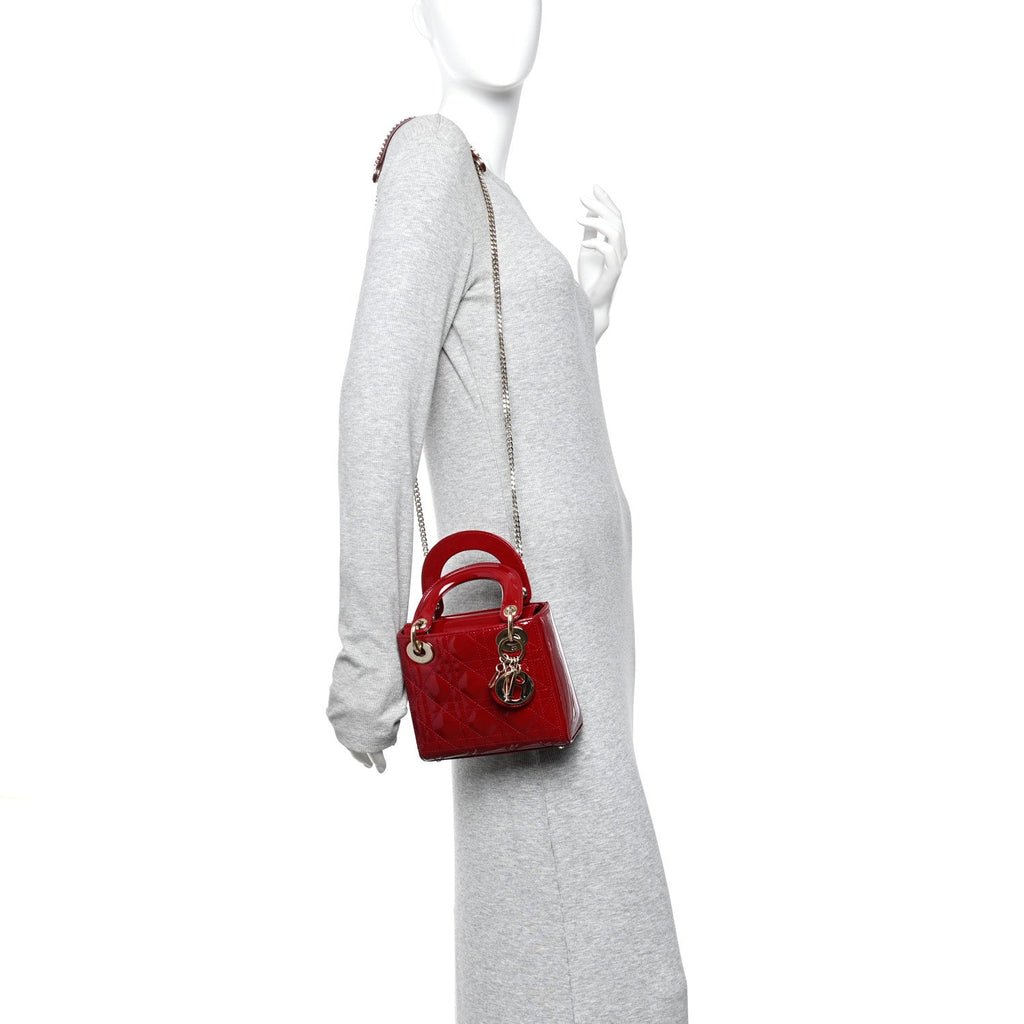 Patent Cannage Mini Lady Dior Red