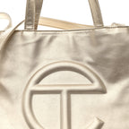 Metallic Vegan Leather Medium Shopping Bag Gold