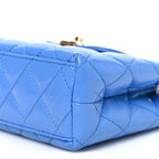 Shiny Aged Calfskin Quilted Nano Kelly Shopper Blue