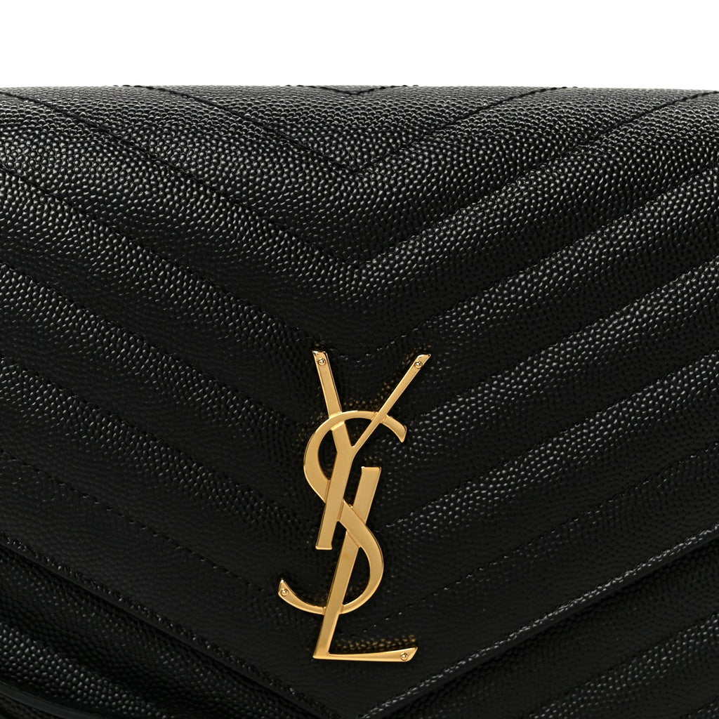 Grain De Poudre Matelasse Chevron Monogram Cassandre Flap Pouch Black